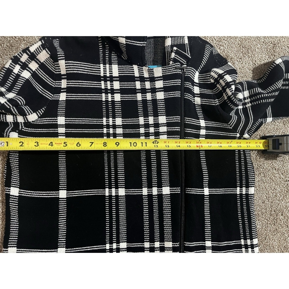Chaps Black and White Plaid Knit Moto Jacket/Blazer - Picture 4 of 12